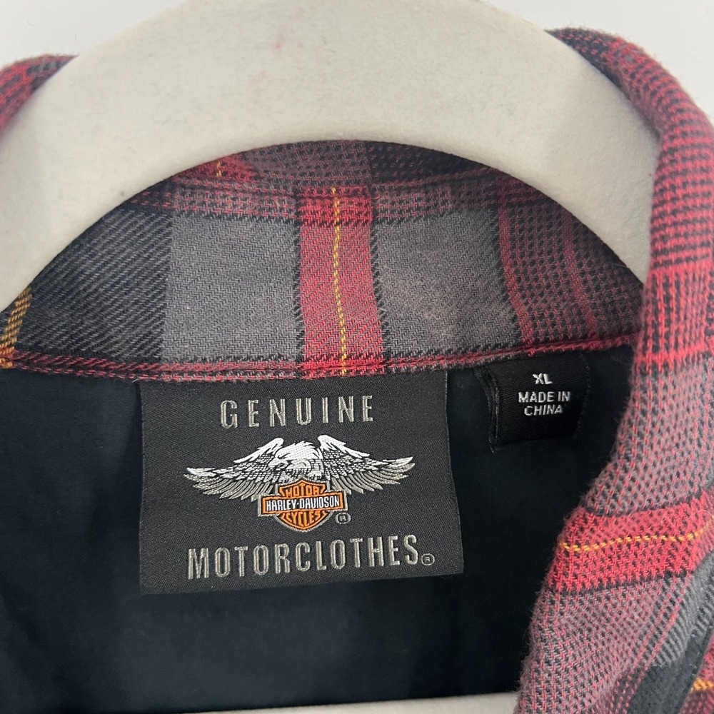 Harley-Davidson Mens XL Red Plaid Flannel Long Sleeve Western Button Up Shirt - Picture 5 of 10